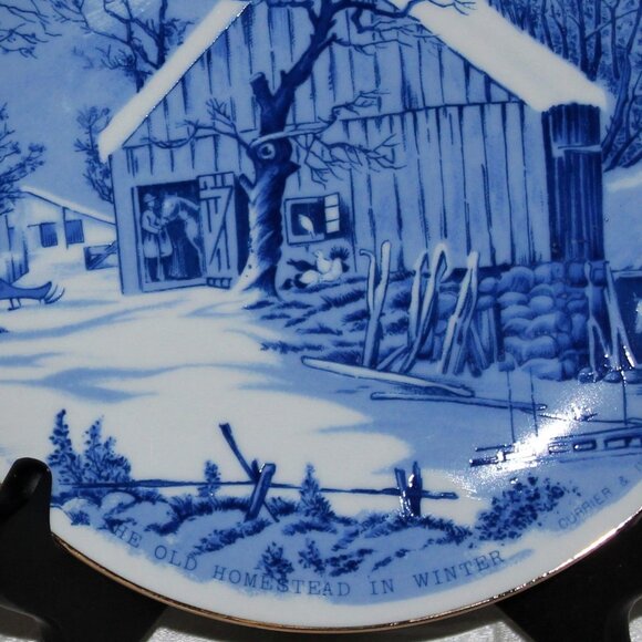Pair of Currier & Ives Blue and White Plates | "Homestead" Collectible Plates - Picture 8 of 16